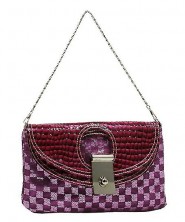 Evening Bag - Sequined Checker w/ Croc Embossed Dual Flap - Purple -BG-CE9913PL